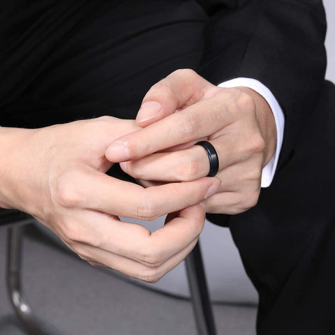TRUMIUM 6mm 8mm Tungsten Wedding Ring Band for Men Women Black Blue Two Tone Brush Finish Scratch Resistant Size 6-13