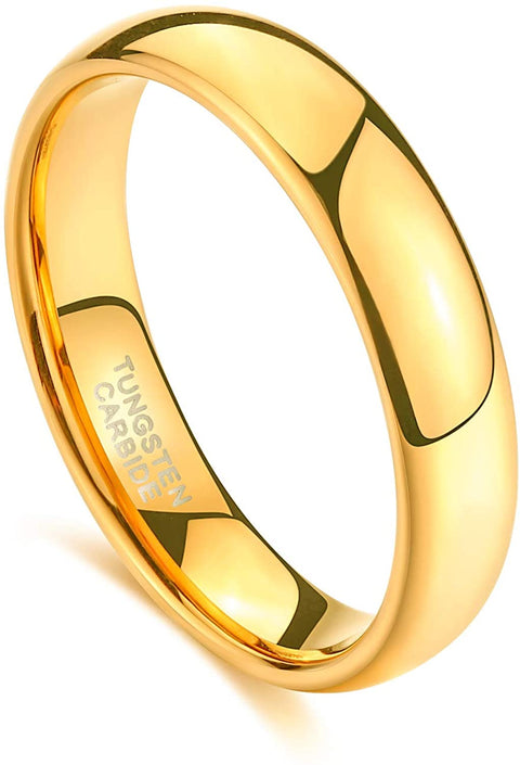 TRUMIUM 4mm Tungsten Wedding Band Ring for Men Women Gold Plated Domed High Polished Comfort Fit 6