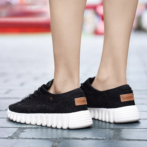 konhill Women's Hollow Out Lace-up Flat Sneakers Lightweight Walking Casual Shoes