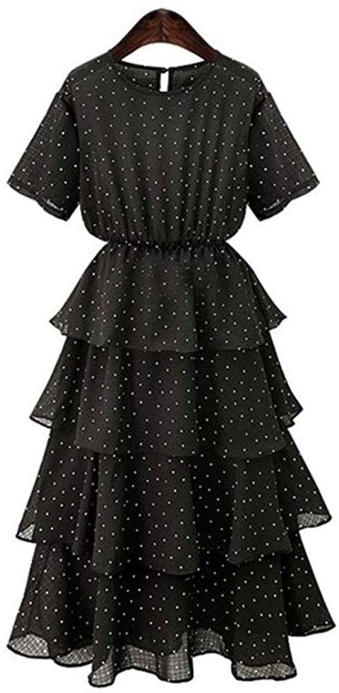 Women's Round Neck Chiffon Fashion Short Sleeve Dress Party Holiday Casual Skirt