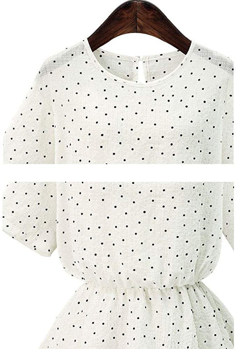 Women's Round Neck Chiffon Fashion Short Sleeve Dress Party Holiday Casual Skirt