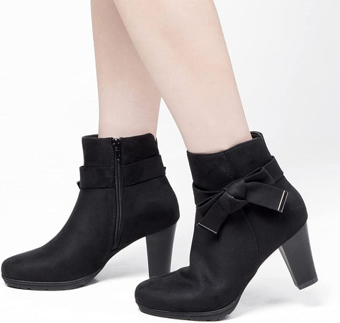 mysoft Women's Booties with Heel, Chunky Stacked Heel Zipper Ankle Boots for Ladies