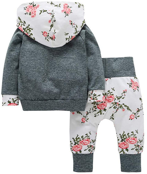 Baby Girls Clothing Sets Flowers Long Sleeve Hoodie Tops Pants Outfit