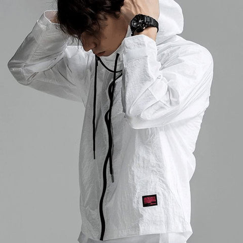 Men's Casual Zipper Lightweight Hooded Outerwear Folded Loose Fit Running Jacket