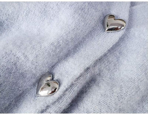 Women's Soft V Neck Knitted Cardigan Sweet Heart Button Down Closure Sweater
