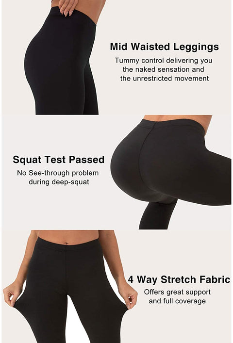 Leggings for Women, Stretch Mid-Rise Leggings, Not See Through Workout Leggings