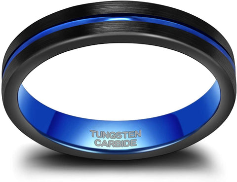 TRUMIUM 4mm Tungsten Ring Wedding Bands for Men Women Thin Groove Two Tone Engagement Ring Size 5-12