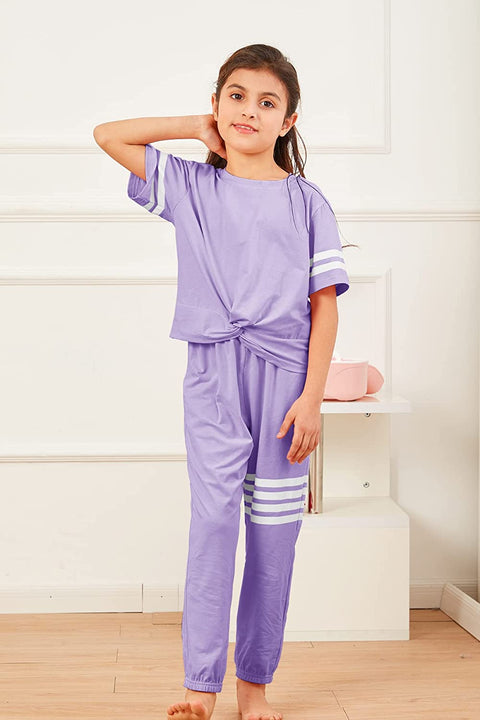 Kids Girls 2 Piece Outfit Sets Striped Crop Tops And Sweatpants Athletic Summer Tracksuit