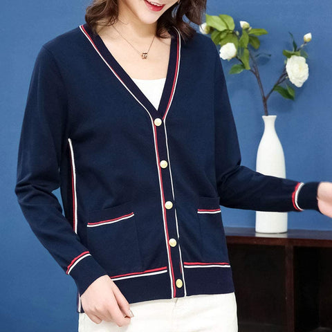 Women's V Neck Knit Button Down Loose Long Sleeve Shirt