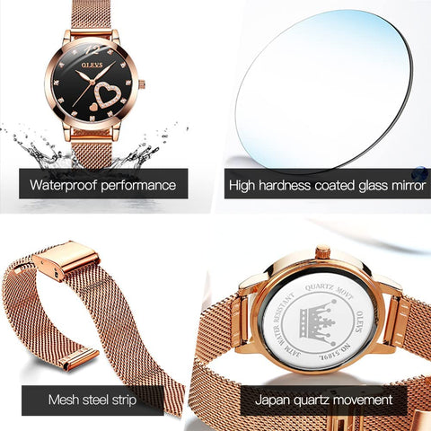 Ladies Quartz Rose Gold Watch Set