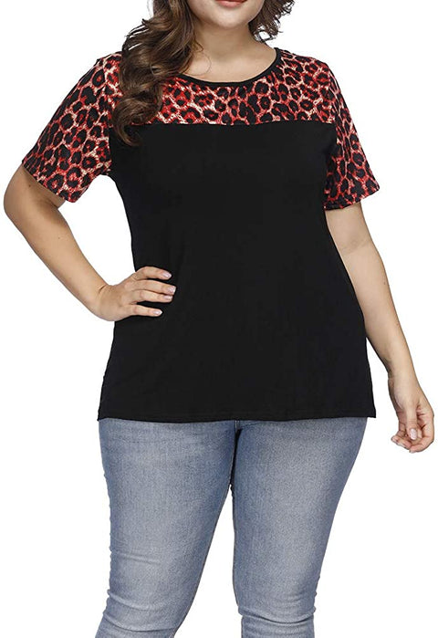 Women's Plus Size Top Leopard Print Lemon Tops Summer Casual Loose Short Sleeve T Shirts