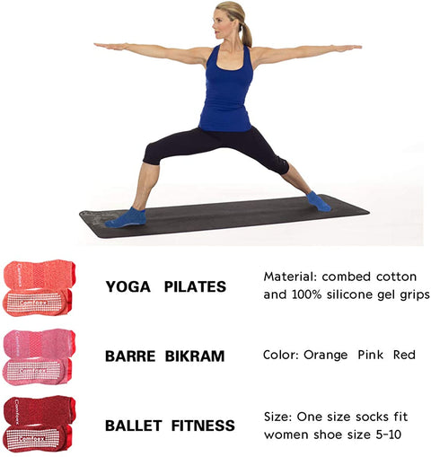 Non Slip Yoga Socks Women 3 Pairs Cushioned Sole Grip Socks for Pilates, Barre
