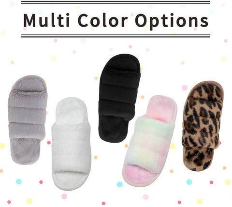 katliu Women's Fluff Slippers with Elastic Strap Fuzzy House Indoor Slippers Cozy Bedroom Slide Slippers New Leopard 280