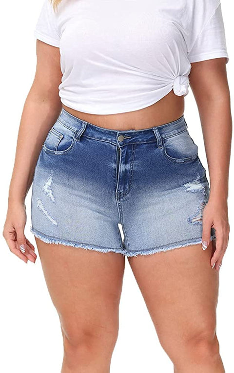 Sexy Plus Size Denim Shorts Women Distressed High Waist Shorts with Pockets Rayal Blue 24 Plus &Blue 24 Plus