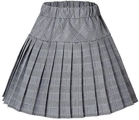 Women's Elastic Waist Plaid Pleated Skirt Tartan Skater School Uniform Mini Skirts
