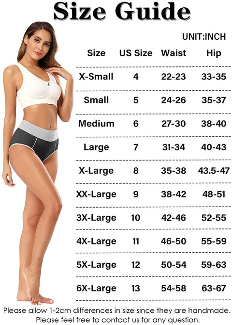 POKARLA Women's High Waisted Cotton Underwear Soft Breathable Panties Stretch Briefs Regular & Plus Size 5-Pack
