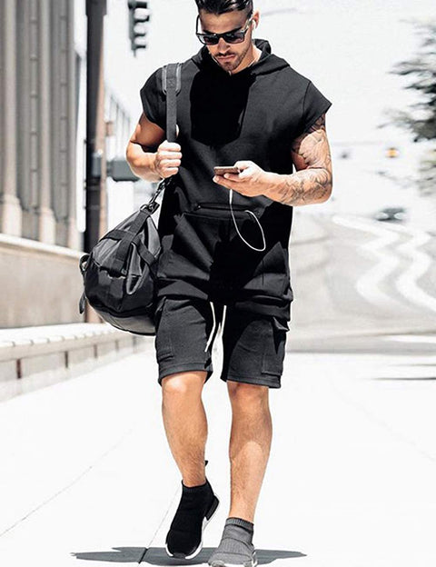 iWoo Mens Fashion Muscle T Shirts Hooded Workout Shirts with Pocket