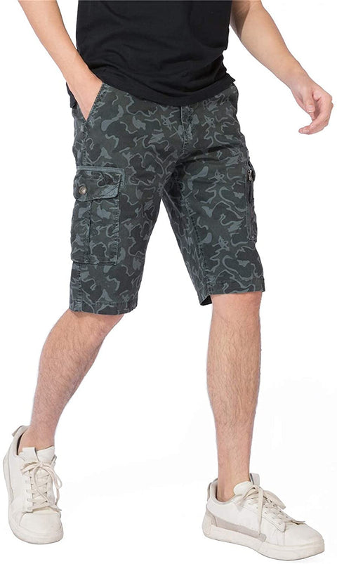 DGWZ Mens Camo Cargo Shorts Outdoor Casual Slim Fit Hiking Multi Pocket Shorts