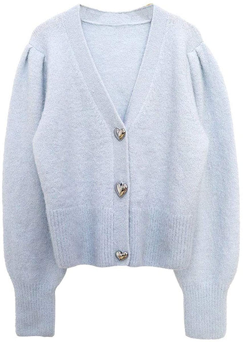 Women's Soft V Neck Knitted Cardigan Sweet Heart Button Down Closure Sweater