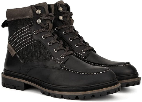 Reserved Footwear New York Vector Men’s Fashion Classic Combat Leather Ankle Mid-Top Motorcycle Boots, Round Toe, Rubber Outsole