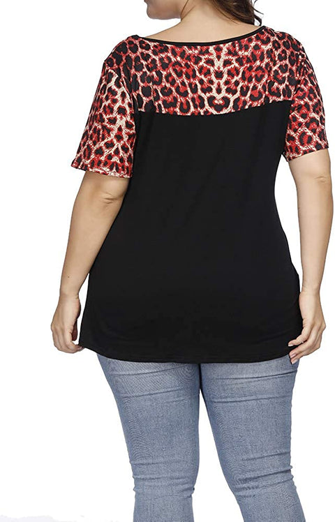 Women's Plus Size Top Leopard Print Lemon Tops Summer Casual Loose Short Sleeve T Shirts