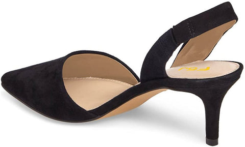 FSJ Fashion Low Kitten Heels Pumps for Women Pointed Toe Slingback Sandals Dress Shoes Size 9 Black