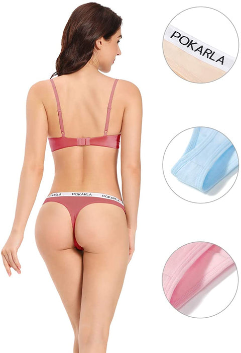 POKARLA Women's Thongs Cotton Breathable Panties Bikini Underwear 5-Pack(Regular & Plus Size)