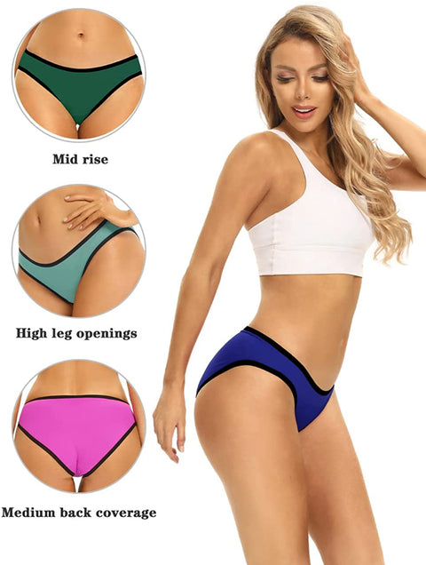 POKARLA Women's Hi-Cut Bikini Panties Soft Stretch Cotton Underwear Hipster Ladies Briefs 6-Pack(Regular & Plus Size)
