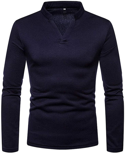 Men's Casual Long Sleeve Henley Shirt Fashio V Neck Fleece Lined Cotton Shirts