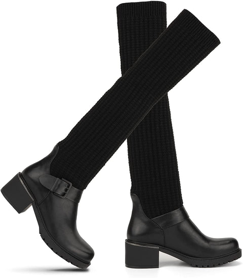 Torgeis Women's Lowell Fashion,Supple faux leather, Buckle Tall Boot, Round Toe, Thermoplastic rubber Outsole