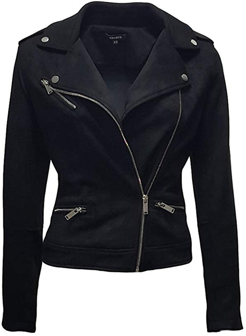 Faux Suede Jacket for Women Long Sleeve Zipper Up Casual Outwear