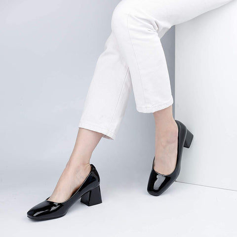 Heel The World Women's Dress Pumps Low Chunky Block Heels Square Toe Party Office Shoes