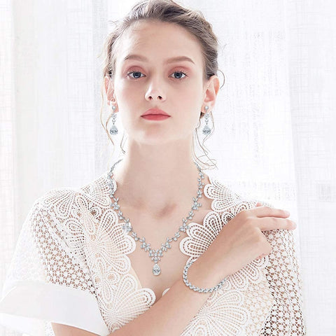 White Gold Plated Jewelry Set with White AAA Cubic Zirconia
