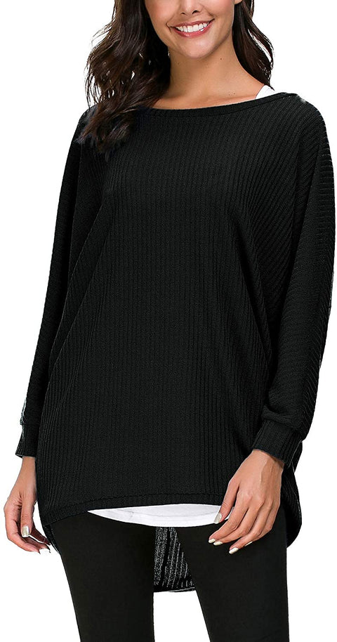 Women's Round Neck Solid Knit Loose Pullover Sweater