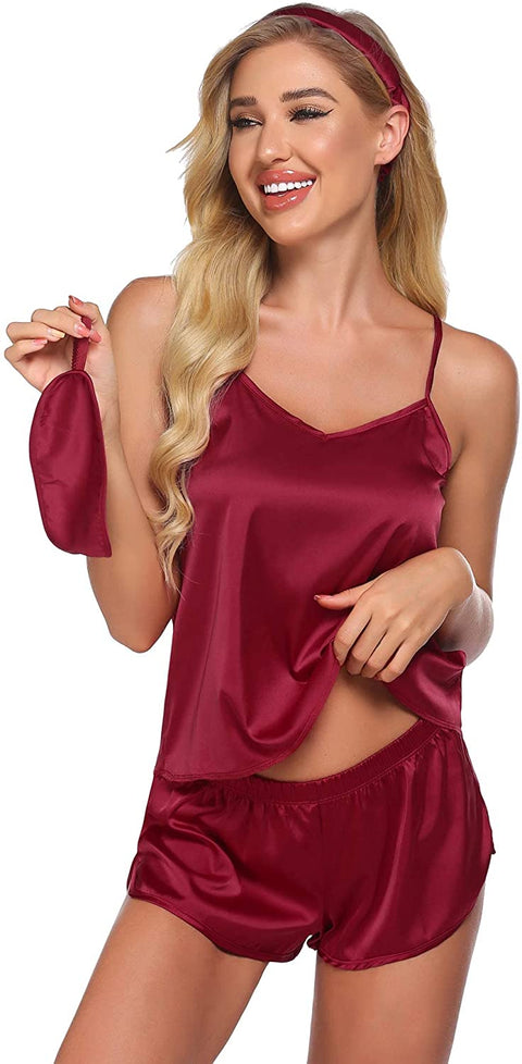 Silk Pajamas Gift Set Women 7pcs Satin Sleepwear Sexy Camisole Shorts Lingerie/Button Down Long Sleeve Pjs