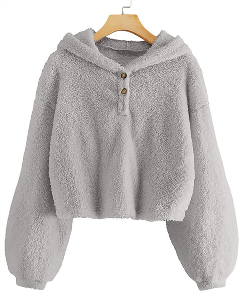 GAMISOTE Kids Girl's Fuzzy Hoodies Warm Loose Button Down Pullover Sherpa Jacket Top
