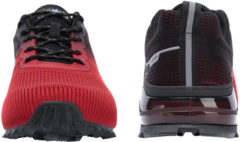 Kricely Men's Women Trail Running Shoes - Non-Slip Hiking Shoes Breathable Walking Footwear Outdoor Road Athletic Sneaker Red Black