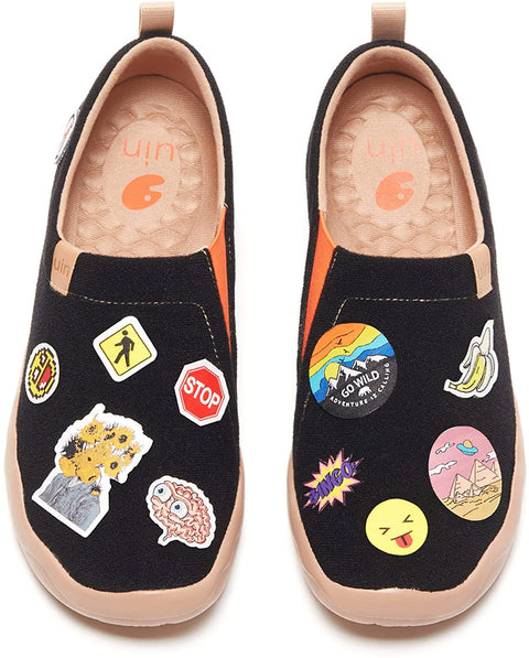UIN Women's Slip Ons Lightweight DIY Stylish Pattern Stickers Walking Casual Loafers Comfortable Art Travel Shoes