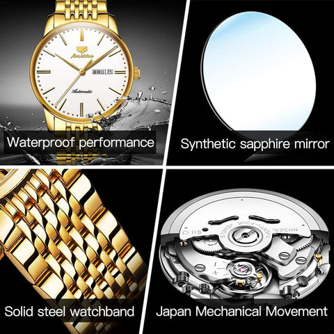 Gold Mens Minimalist Sapphire Mechanical Watch