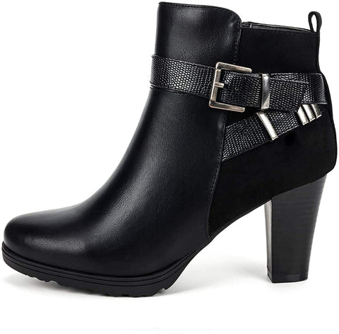 mysoft Women's Zipper Bootie Chunky Stacked Heel Ankle Boots Buckle Strap Ankle