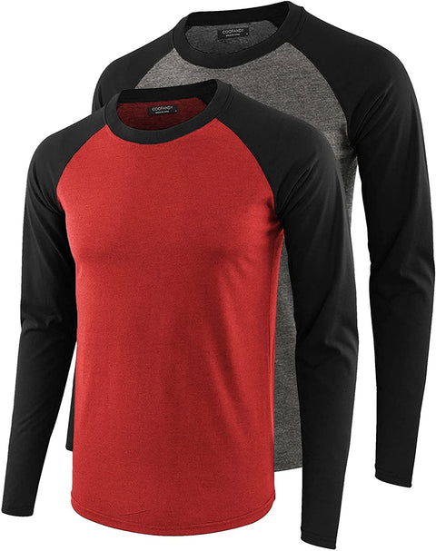 Men's 2 Packs Baseball Raglan Shirts Long Sleeve Gym Muscle Workout T Shirts