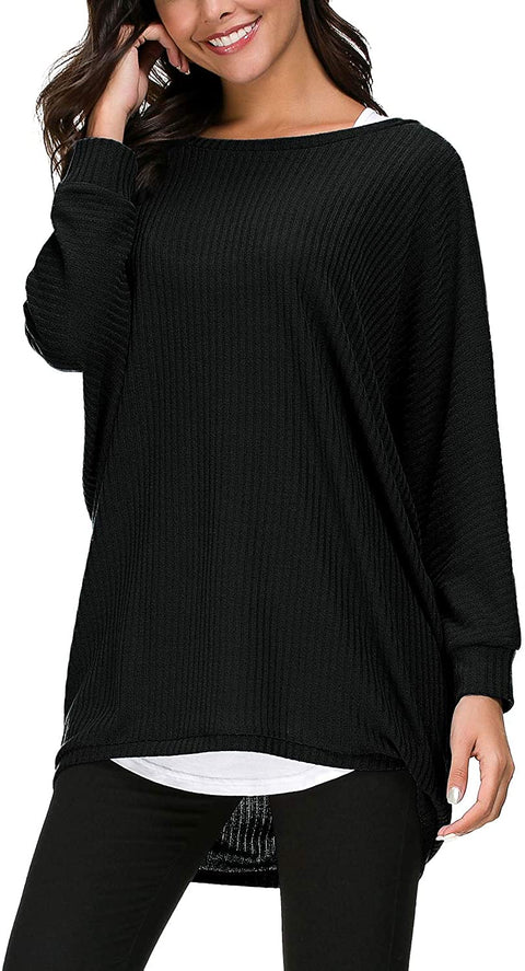 Women's Round Neck Solid Knit Loose Pullover Sweater