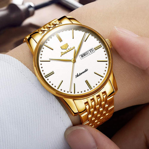 Gold Mens Minimalist Sapphire Mechanical Watch