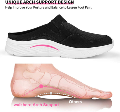Walking Shoes for Women with Arch Support, Orthopedic Slip On Clog for Ladies, Womens Mule Sneakers, Black,7
