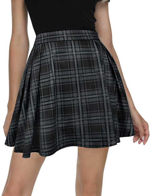 Women Plaid Pleated Mini Skater Skirt High Waisted School Skirt