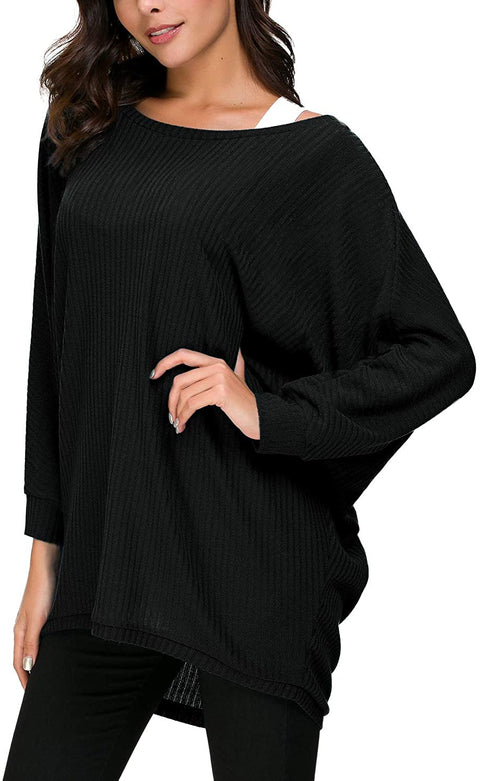 Women's Round Neck Solid Knit Loose Pullover Sweater