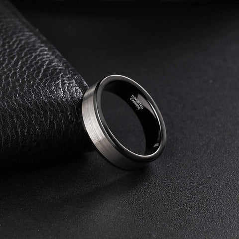TRUMIUM 6mm Tungsten Wedding Band Matte Brushed Black/Silver Flat Classic Engagement Ring for Men Women Comfort Fit Size 4-15