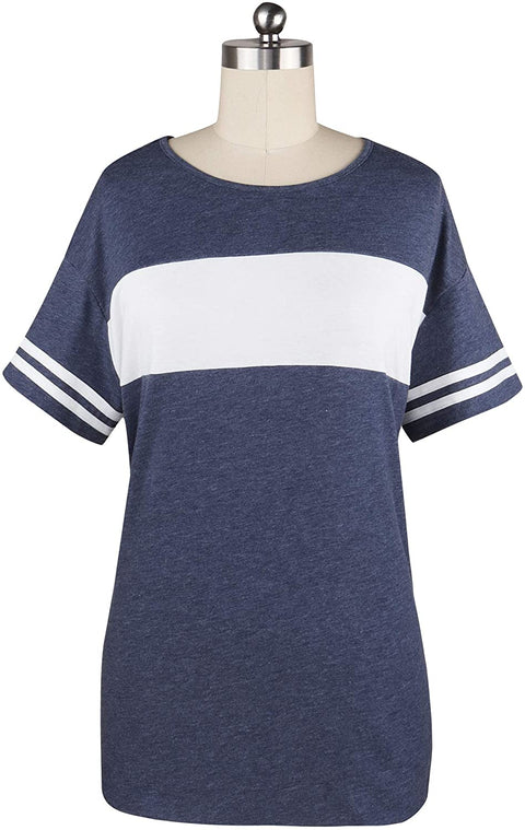 Women's Color Block Striped Long Sleeve Shirt Side Split High Low Hem Casual Pullover Tunic Tops