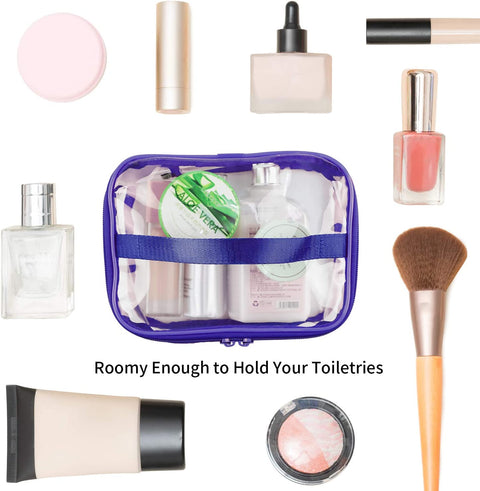 Bagail Large Clear Makeup Bag Zipper Waterproof Transparent Portable Travel Storage Pouch Cosmetic Toiletry Bag With Handle (1 Set Royal Blue)