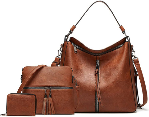 Women Fashion Synthetic Leather Handbags Tote Bag Shoulder Bag Top Handle Satchel Purse Set 4pcs